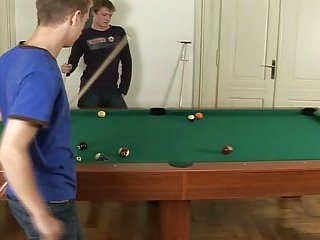 Horny Threesome Playing Billiards